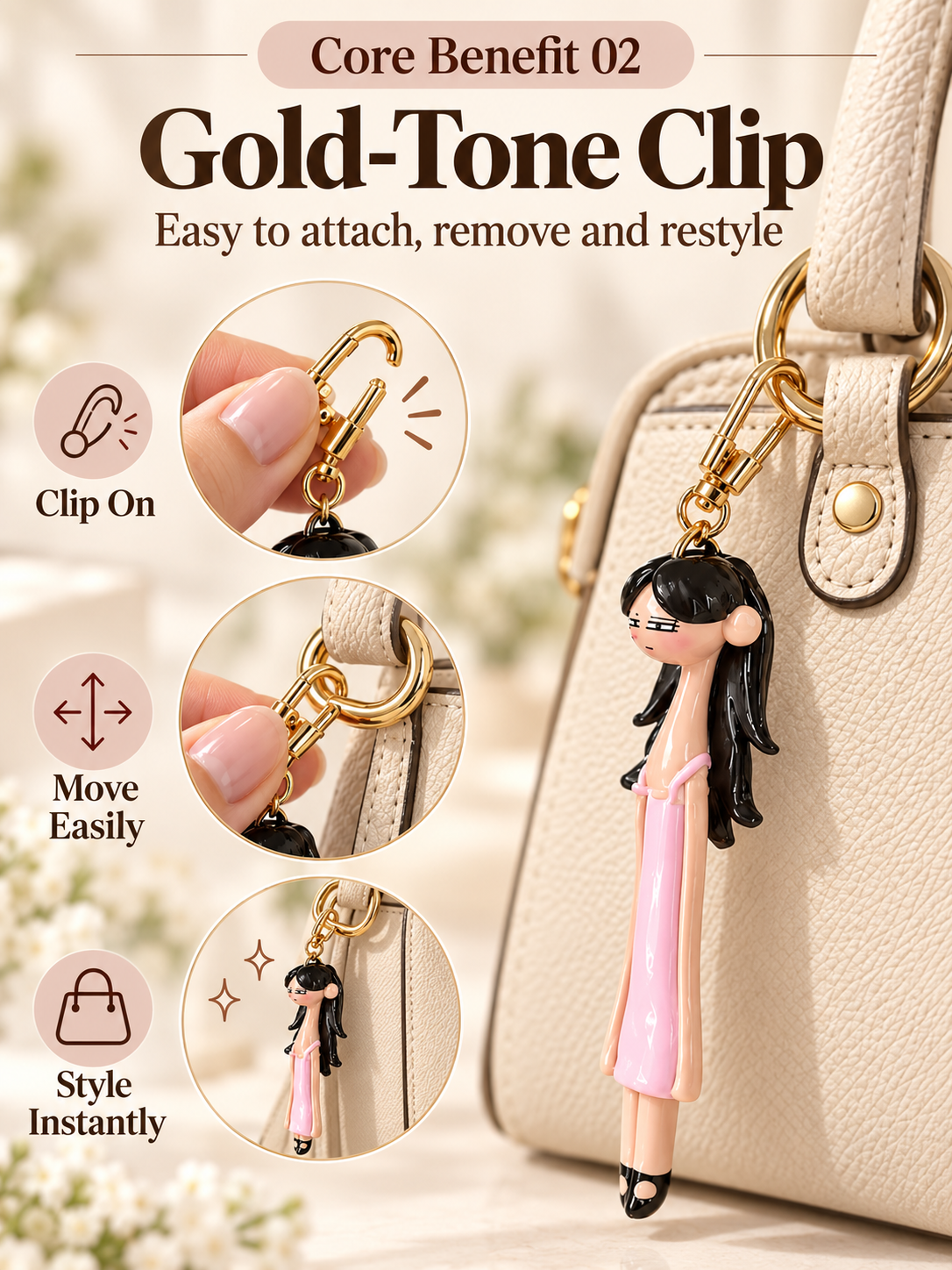 👗 Fashion Doll Bag Charm – Elegant Girl Keychain Pendant