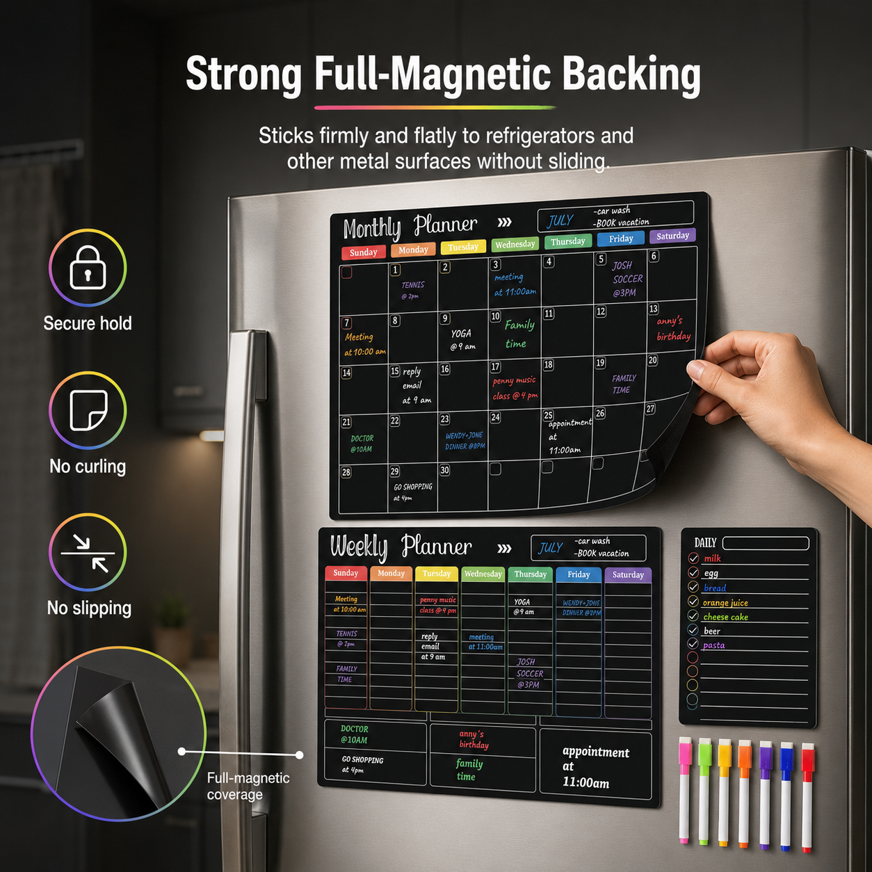 📅 Black Magnetic Dry Erase Boards Set of 3 | Ultimate Fridge Organizer & Planner ✨