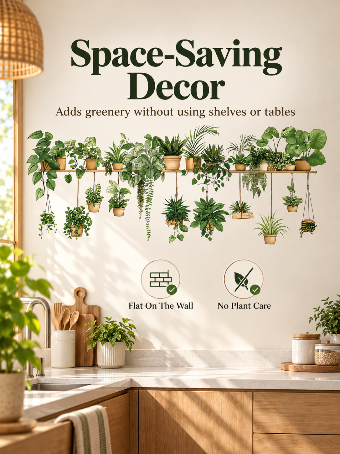 🌿 Botanical Shelf Wall Stickers – 2-Piece Self-Adhesive Plant Decor