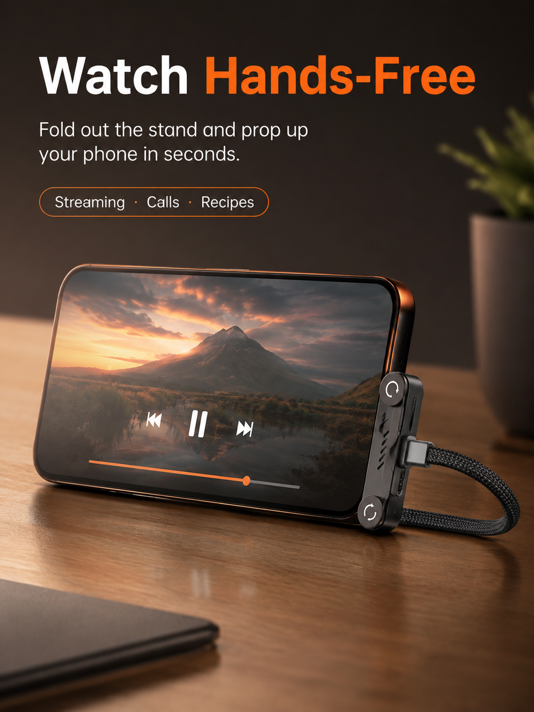 ⚡ 240W USB-C Charging Cable with Phone Stand – 90° Multi-Angle Design