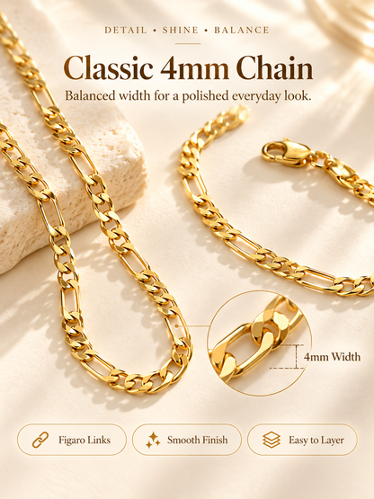 Elegant 2-Piece 18K Gold Jewelry Set – Bracelet & Necklace for Men & Women