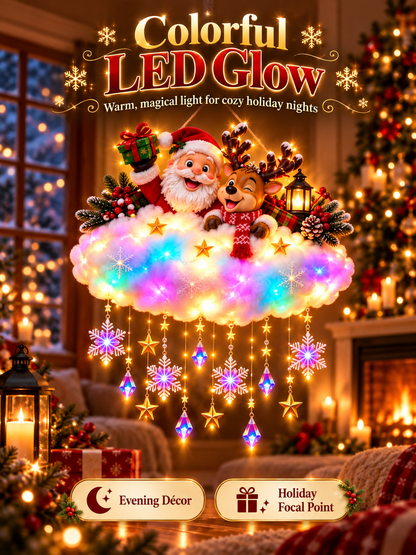 🎄 Angelic Christmas Cloud Light – Magical Santa & Reindeer Hanging Holiday Decoration