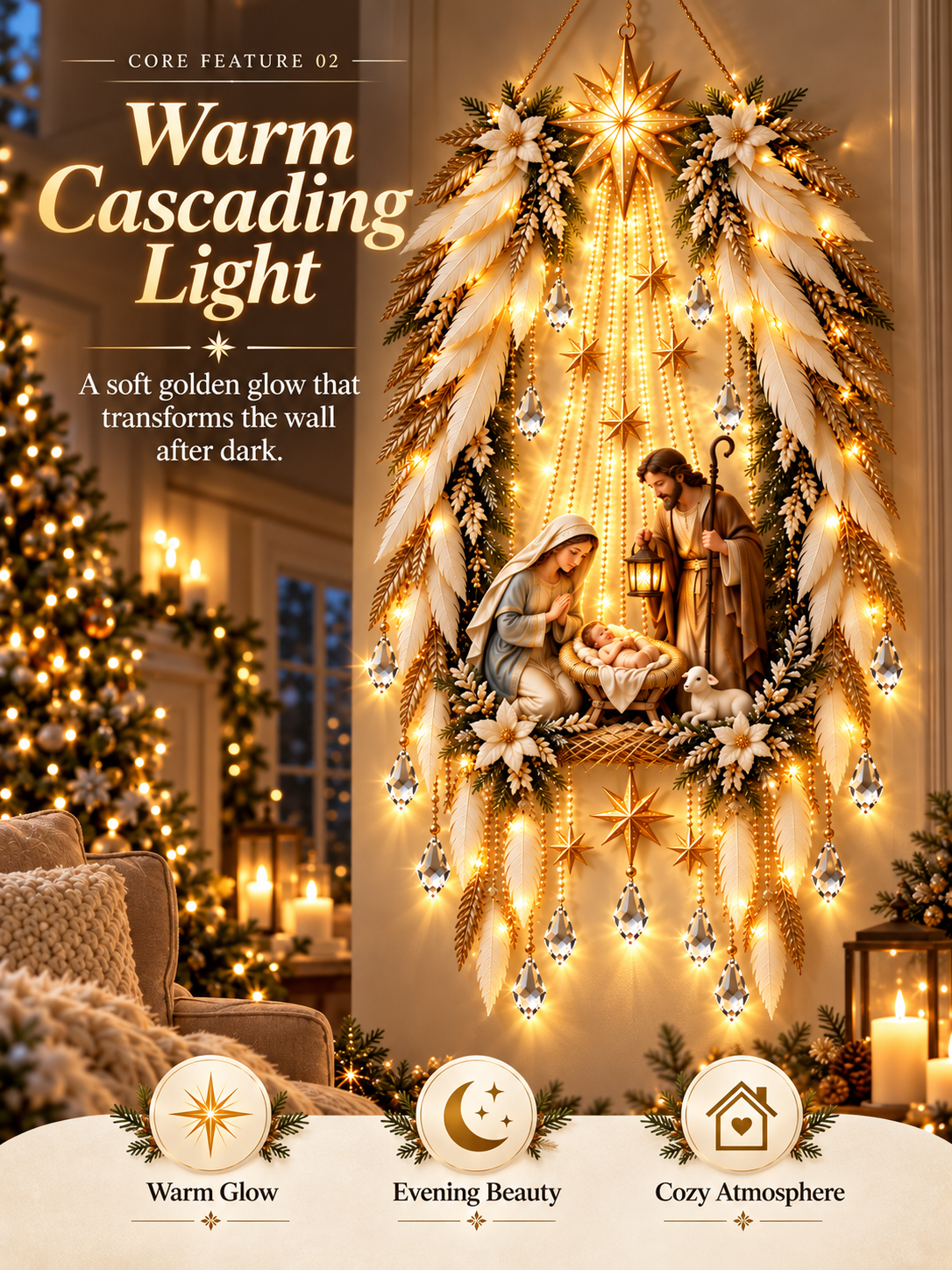 Angel Wings Nativity Light | Illuminated Christmas Wall Decor