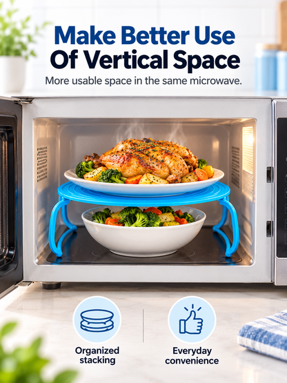 🍽️ Foldable 2-Tier Microwave Plate Stacker – Space-Saving Heating Rack with Side Handles