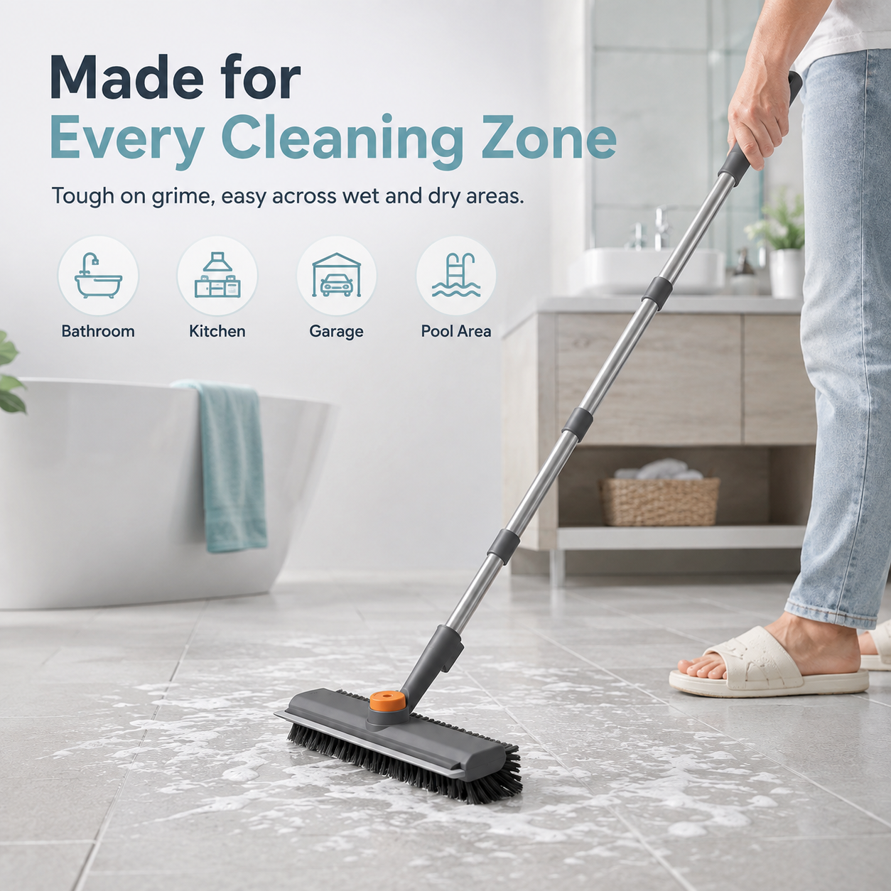 ⚡Hot Sales 49% OFF🔥Floor Scrub Brush Bathtub Brush with Long Handle 3 in 1