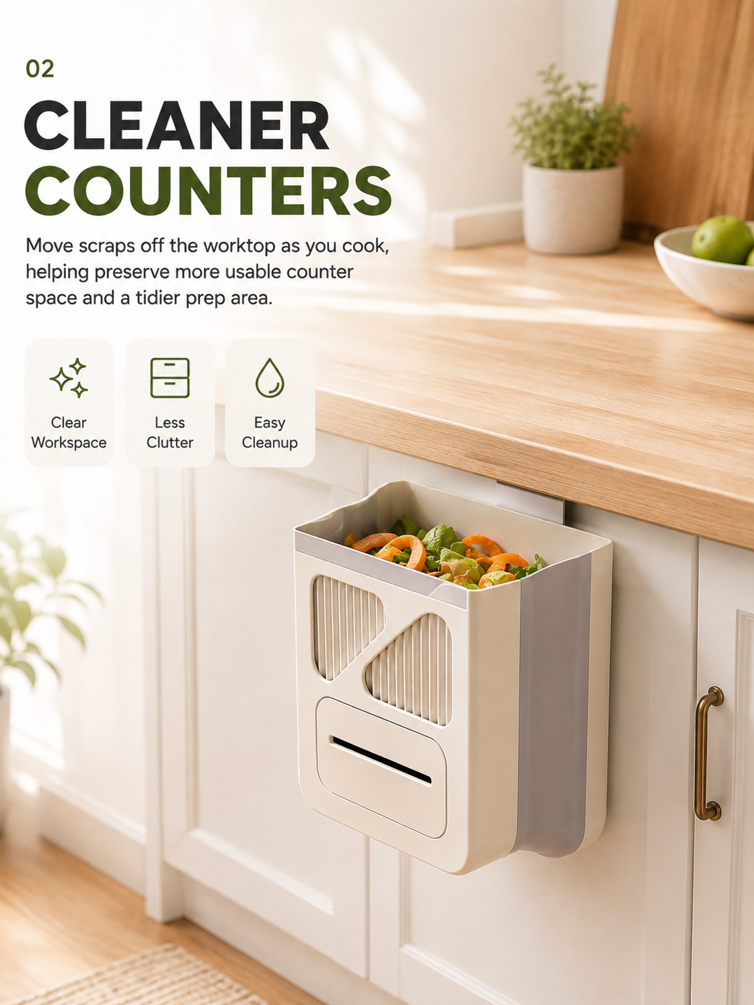 🥕 Hanging Kitchen Trash Bin – Cleaner Countertop Scrap Bin