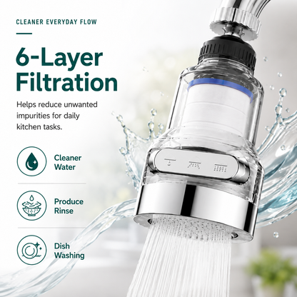 🚰360° Rotating Faucet Filter Attachment — 6-Layer Purification & 3 Water Flow Modes