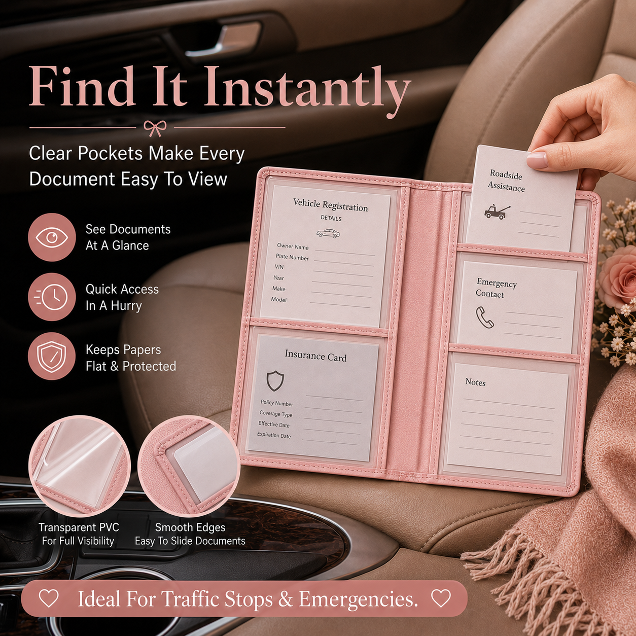 🚗 Car Registration & Insurance Document Holder | Premium PU Leather Organizer