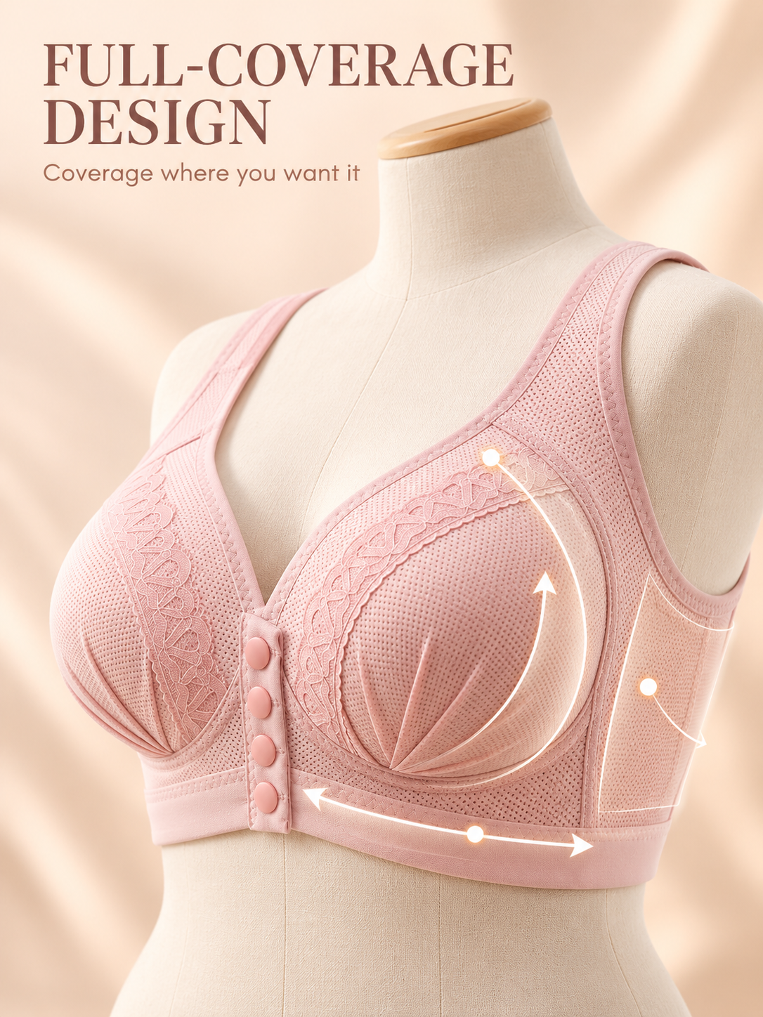🌸 Wireless Front-Closure Bra – Wide Straps & Full Coverage