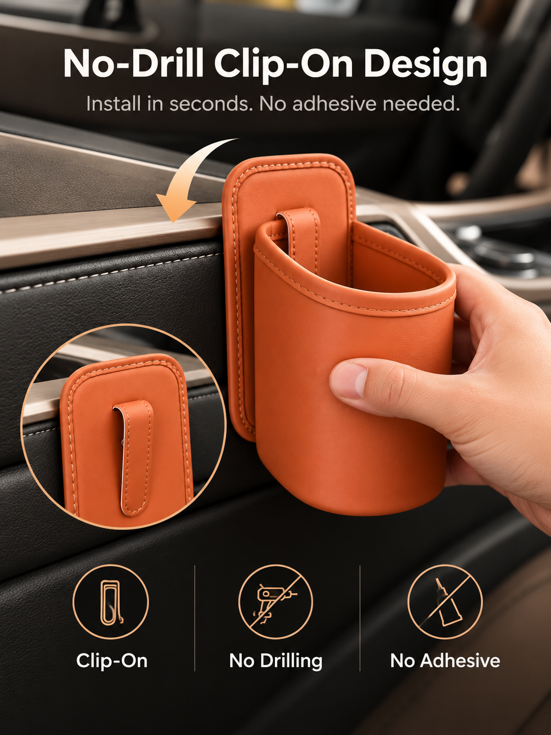 🚗 Clip-On Car Cup Holder & Organizer – No-Drill Multipurpose Vehicle Storage Box