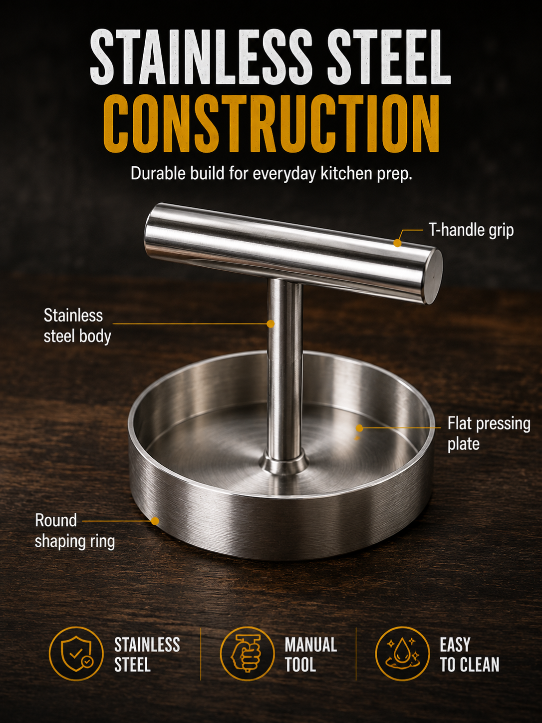 🍔 BBQ FAVORITE | Manual Burger Patty Press – Uniform Round Patties for Grilling, Meal Prep & Home Cooking