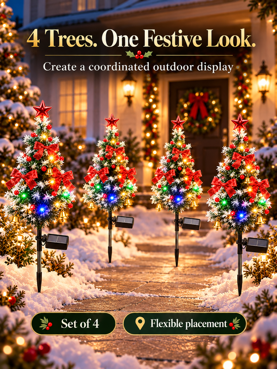 🎄 Solar Christmas Tree Lights – 4-Pack DIY Outdoor Holiday Decor