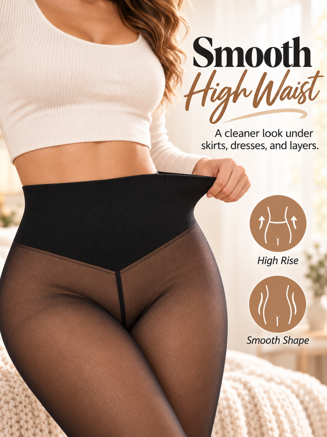 Sheer-Look Fleece-Lined High-Waist Tights for Winter