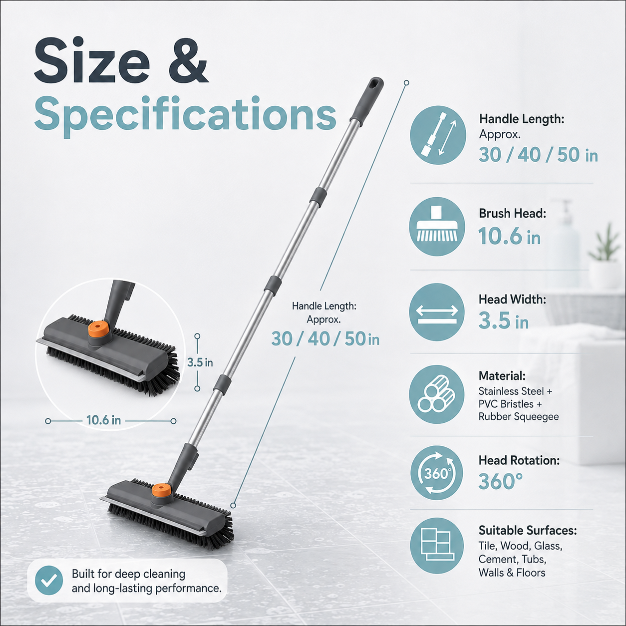 ⚡Hot Sales 49% OFF🔥Floor Scrub Brush Bathtub Brush with Long Handle 3 in 1