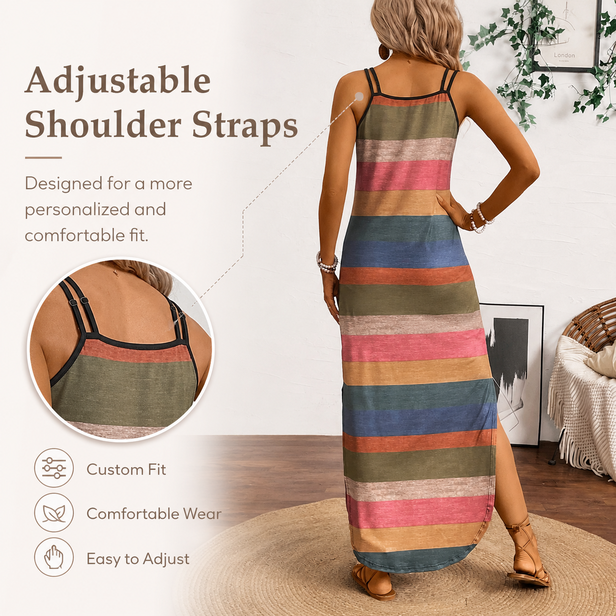 👗Colorful Striped Maxi Dress