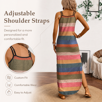 👗Colorful Striped Maxi Dress