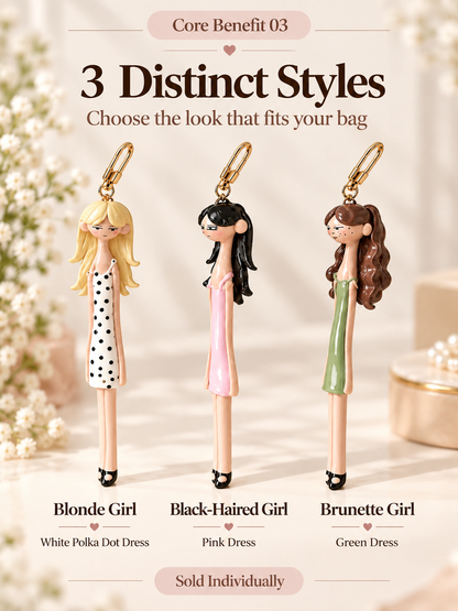 👗 Fashion Doll Bag Charm – Elegant Girl Keychain Pendant