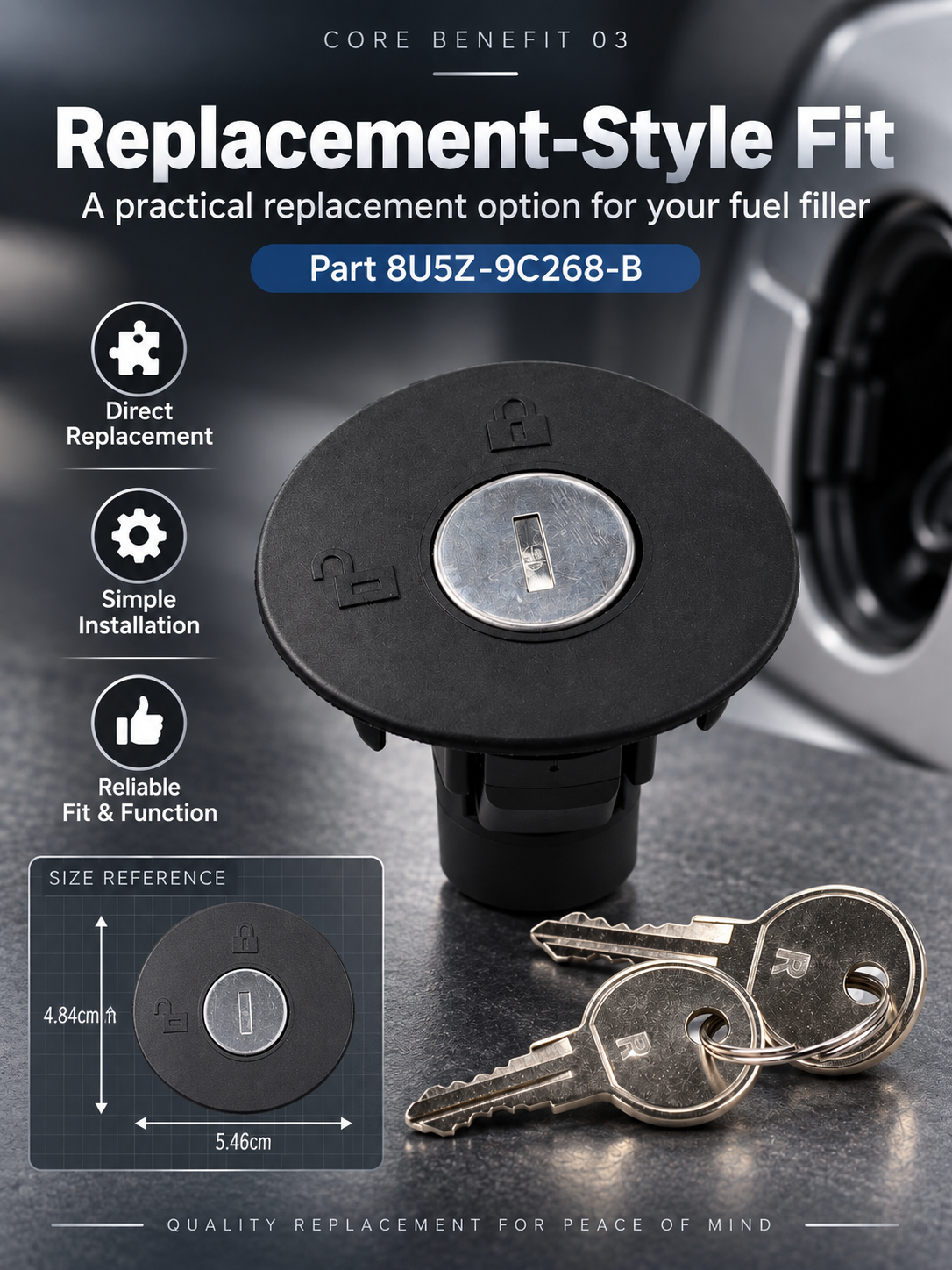 🔐 Locking Fuel Tank Cap with 2 Keys – Replacement Part 8U5Z-9C268-B