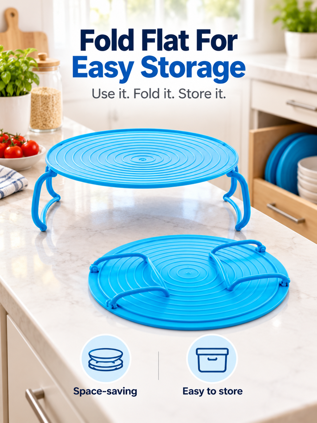 🍽️ Foldable 2-Tier Microwave Plate Stacker – Space-Saving Heating Rack with Side Handles