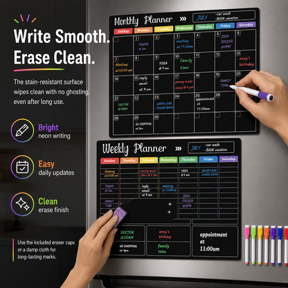 📅 Black Magnetic Dry Erase Boards Set of 3 | Ultimate Fridge Organizer & Planner ✨