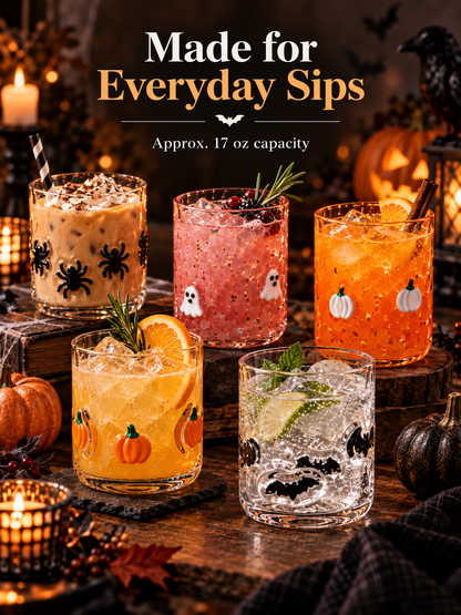 🎃 Festive 3D Appliqué Glass Tumbler – Halloween & Christmas Holiday Drinkware