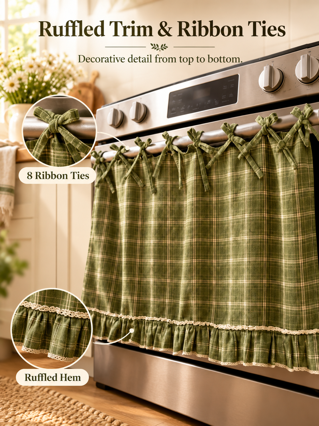 🧺 Handmade Oven Skirts | Farmhouse Kitchen Décor🔒 Heat-Resistant | 🎀 Effortless Install | ✨ Hide Clutter & Elevate Style