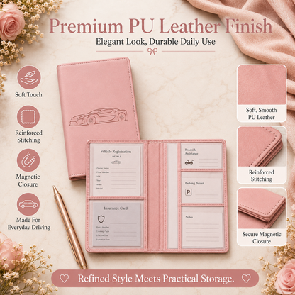 🚗 Car Registration & Insurance Document Holder | Premium PU Leather Organizer