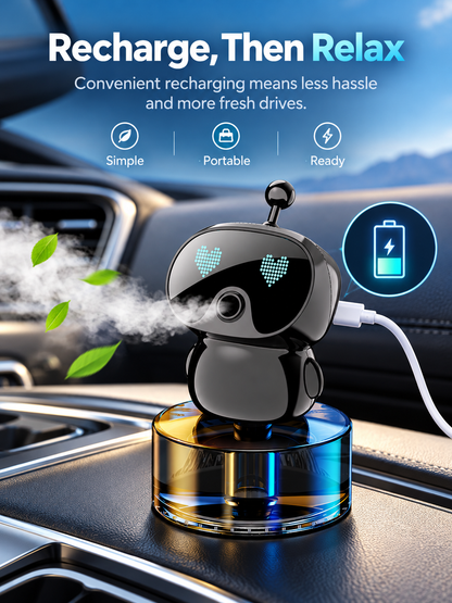🤖 Smart Car Air Freshener – Rechargeable LED Expression Aroma Diffuser For A Fresh & Fun Drive