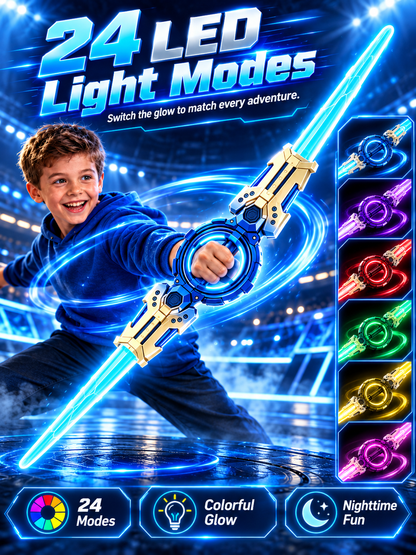360° Spinning Double-Blade LED Sword | Rechargeable Light-Up Toy