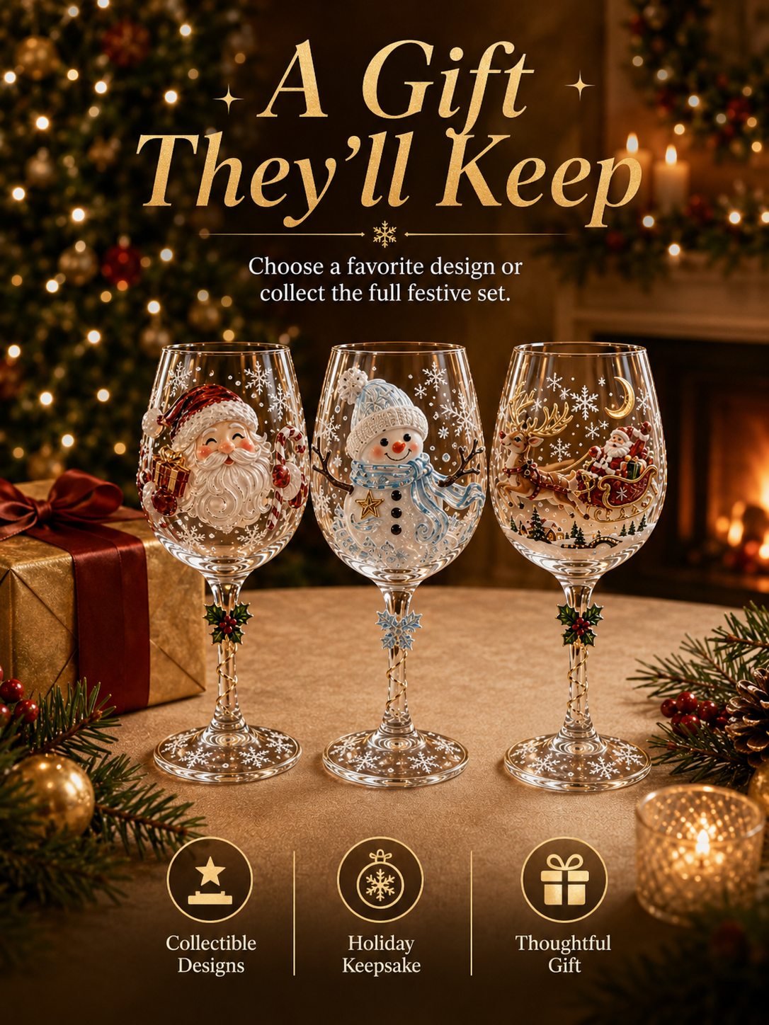 🎄 3D Christmas Collectible Stemmed Glass – 6 Festive Designs