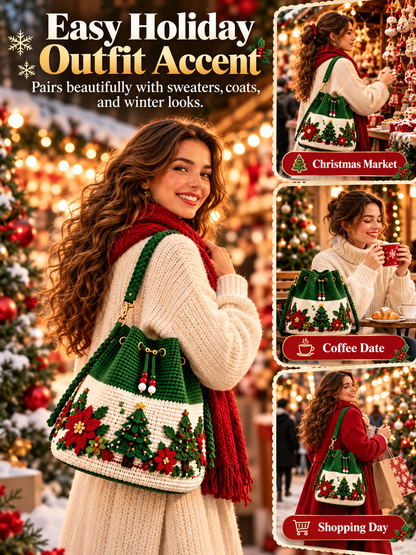 🎄 Christmas Crochet-Style Bucket Bag — Festive Charm for Every Outfit & a Thoughtful Gift for Her 🎁