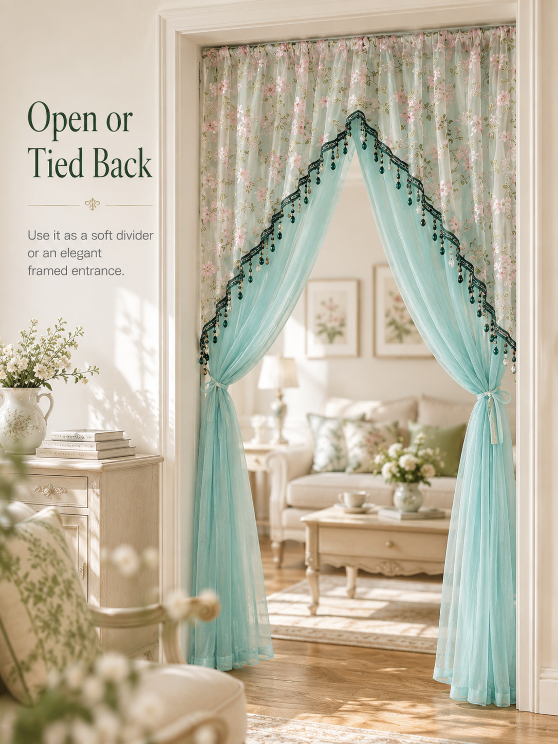 🌸 Extra-Wide Embroidered Beaded Doorway Curtain