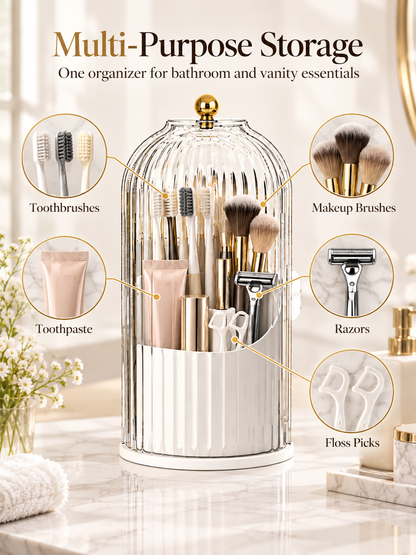 💄 360° Rotating Makeup Brush Organizer – Dustproof Covered Cosmetic Storage Holder