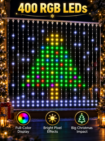 🎄 DIY Christmas Pixel Curtain Lights – App-Controlled 400 LED Animated Display