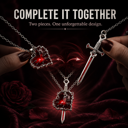 🖤 Heart & Dagger Couple Necklace Set – Two-Piece Gothic Matching Pendants