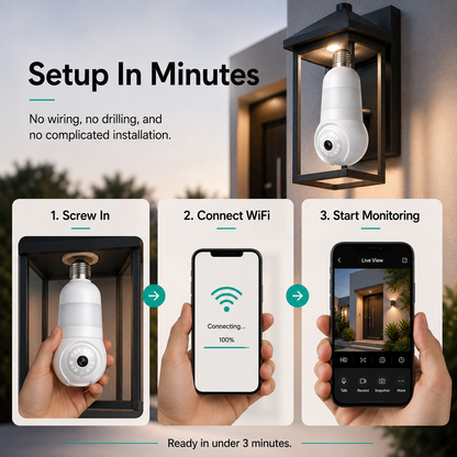 🚨 2K Light Bulb Security Camera – Wireless 360° Home Surveillance System with Night Vision & Two-Way Audio