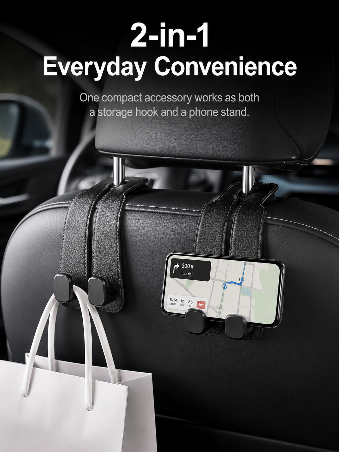 🚗2-in-1 Car Headrest Hook &amp; Phone Holder