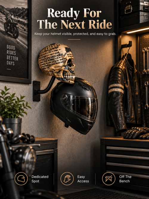 💀 Motorcycle Skull Helmet Holder – Garage Display Wall Mount