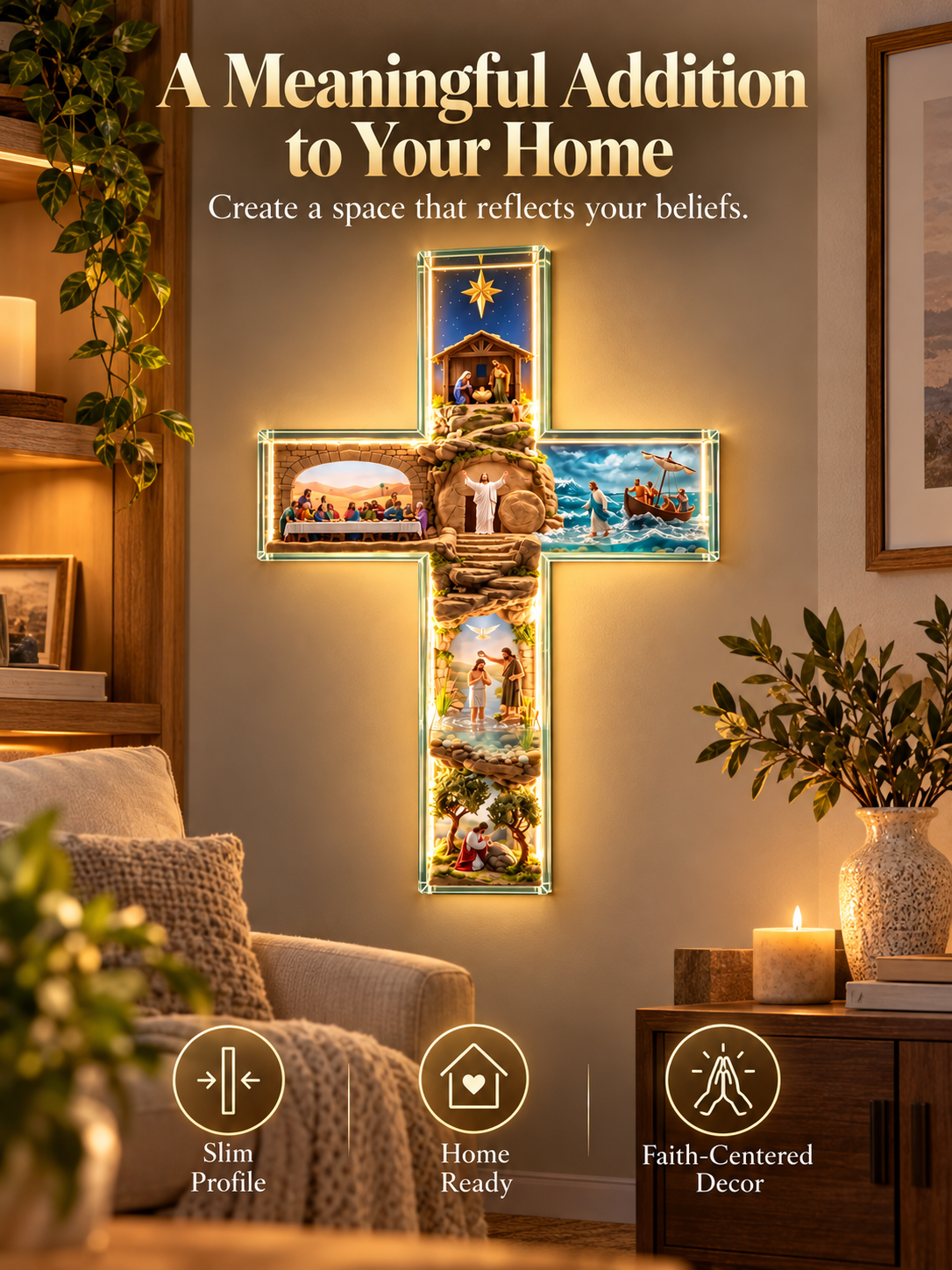 ✝️ Illuminated Jesus Cross Wall Decor – Lighted Christian Faith Art & Meaningful Religious Gift