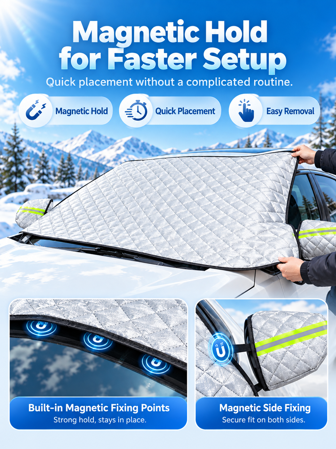 🚗 Magnetic Windshield Cover – All-Season Sun, Snow & Frost Protector for Cars, SUVs & Trucks