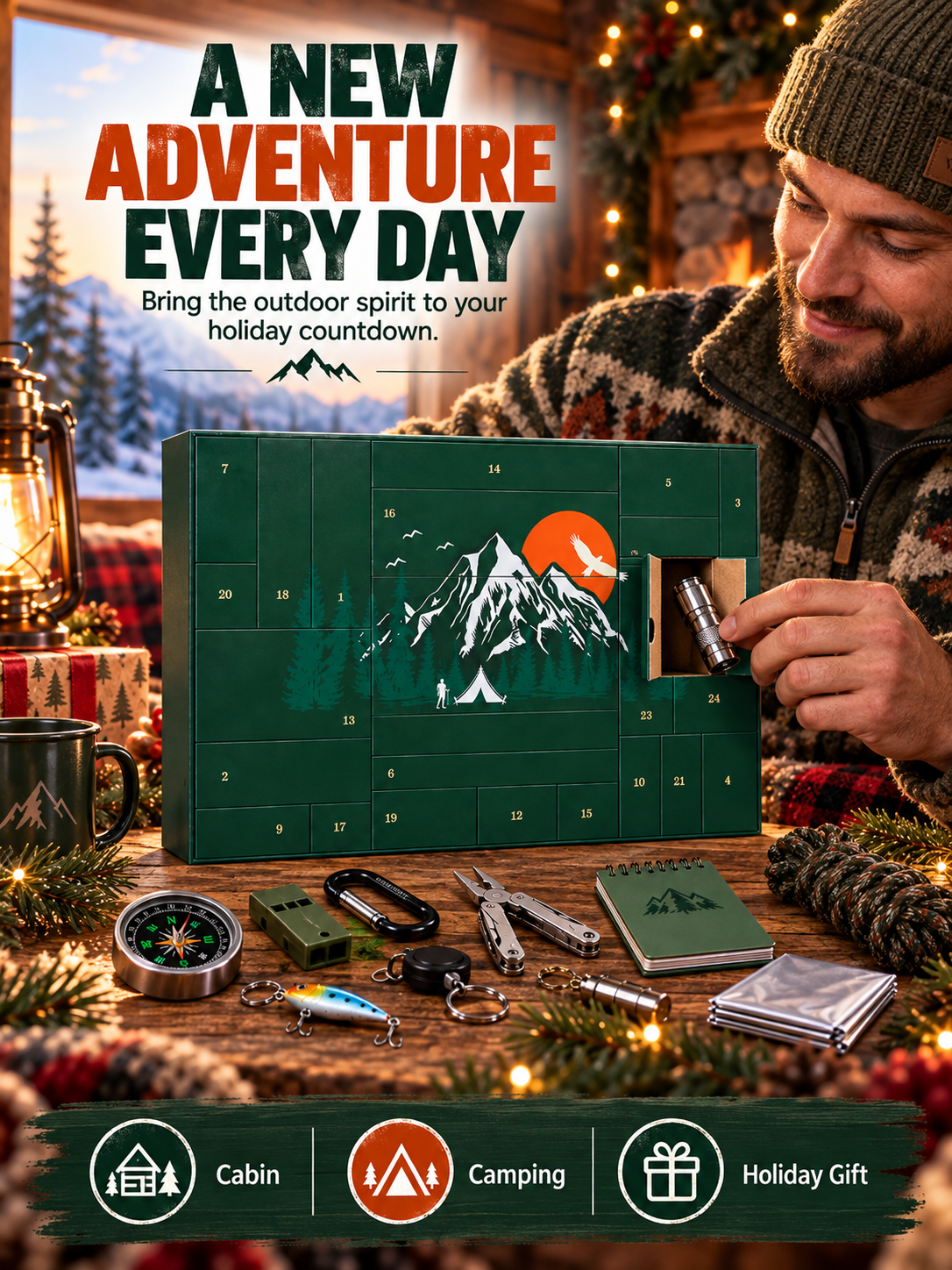 🏕️ OUTDOOR LOVER FAVORITE | 24-Piece Camping Gear Advent Calendar – Christmas Countdown Gift for Adults