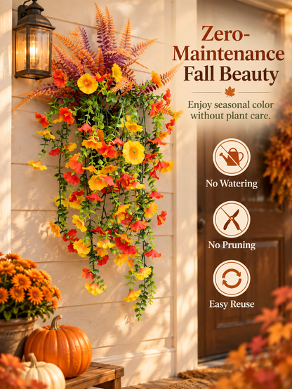 🍂 Cascading Autumn Floral Swag – Lush Fall Porch & Entryway Hanging Décor