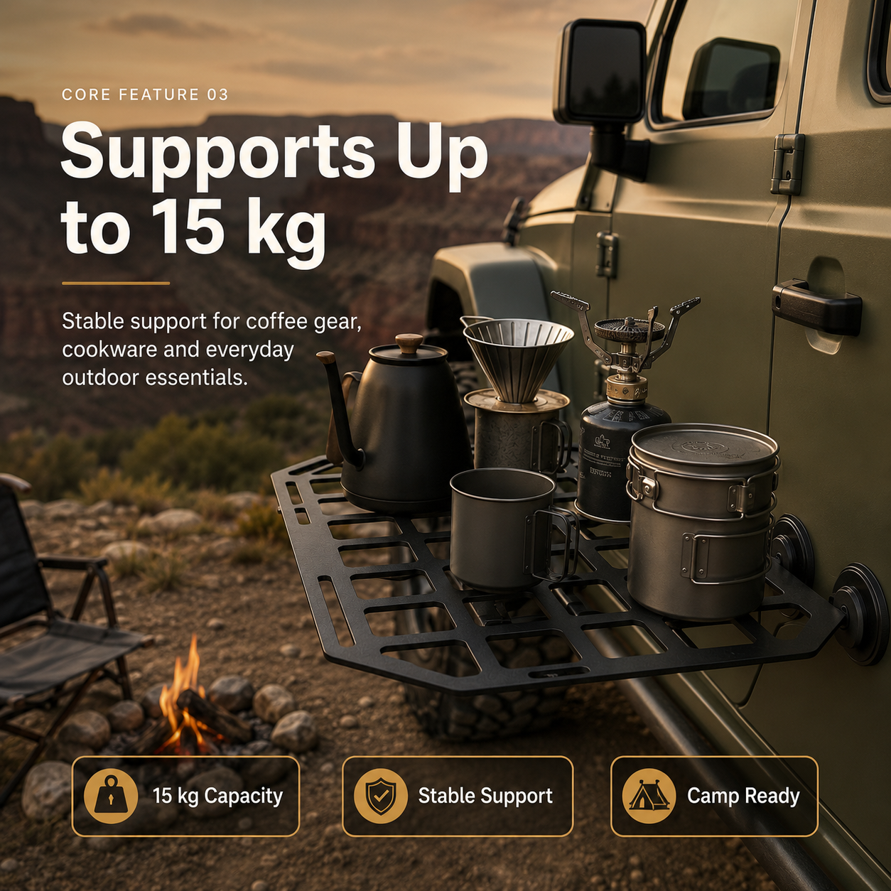 Rugged Magnetic Vehicle Table | Portable Camping Table with Mesh Surface