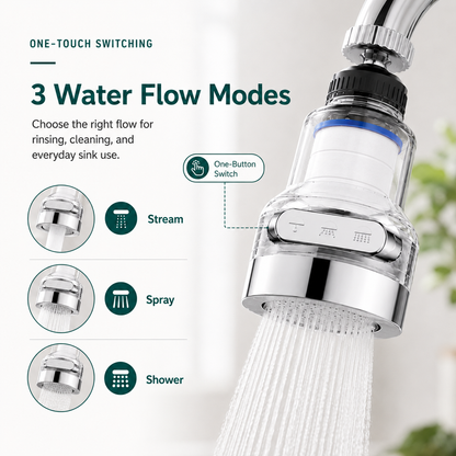 🚰360° Rotating Faucet Filter Attachment — 6-Layer Purification & 3 Water Flow Modes