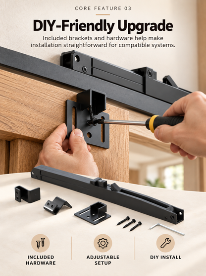 🚪 Barn Door Soft Close Kit – Hidden Anti-Slam Damper Hardware for 88–132 lb Flat Track Sliding Doors
