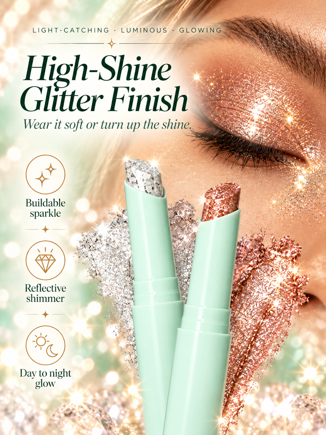 ✨ 5-Piece Glitter Eyeshadow Stick Set – High-Shine Shimmer Makeup