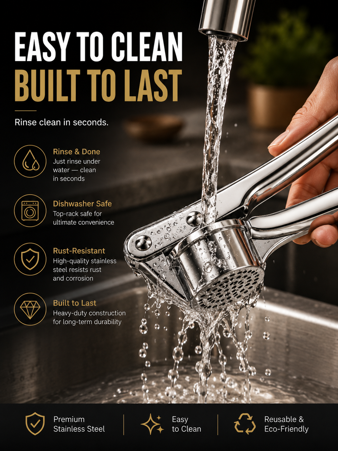 🧄 Heavy-Duty Stainless Steel Garlic Press – Fresh Minced Garlic in Seconds