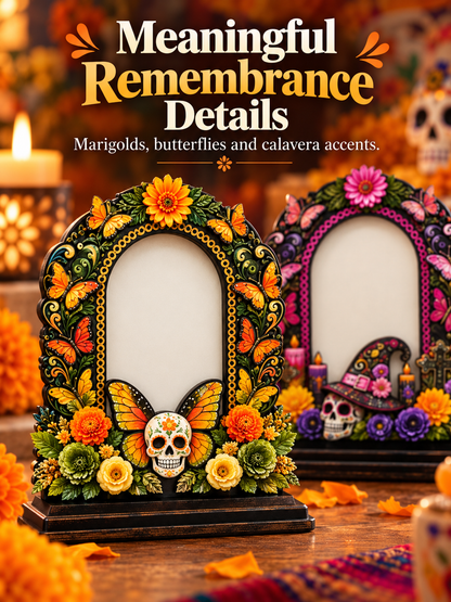💀 Day of the Dead Wooden Photo Frame – Colorful Memorial Tabletop Décor