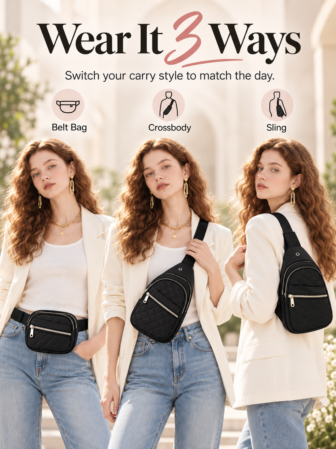 Women's Solid Color Quilted Waterproof Belt Bag - Adjustable Strap, Large Capacity, Matching Multiple Pockets