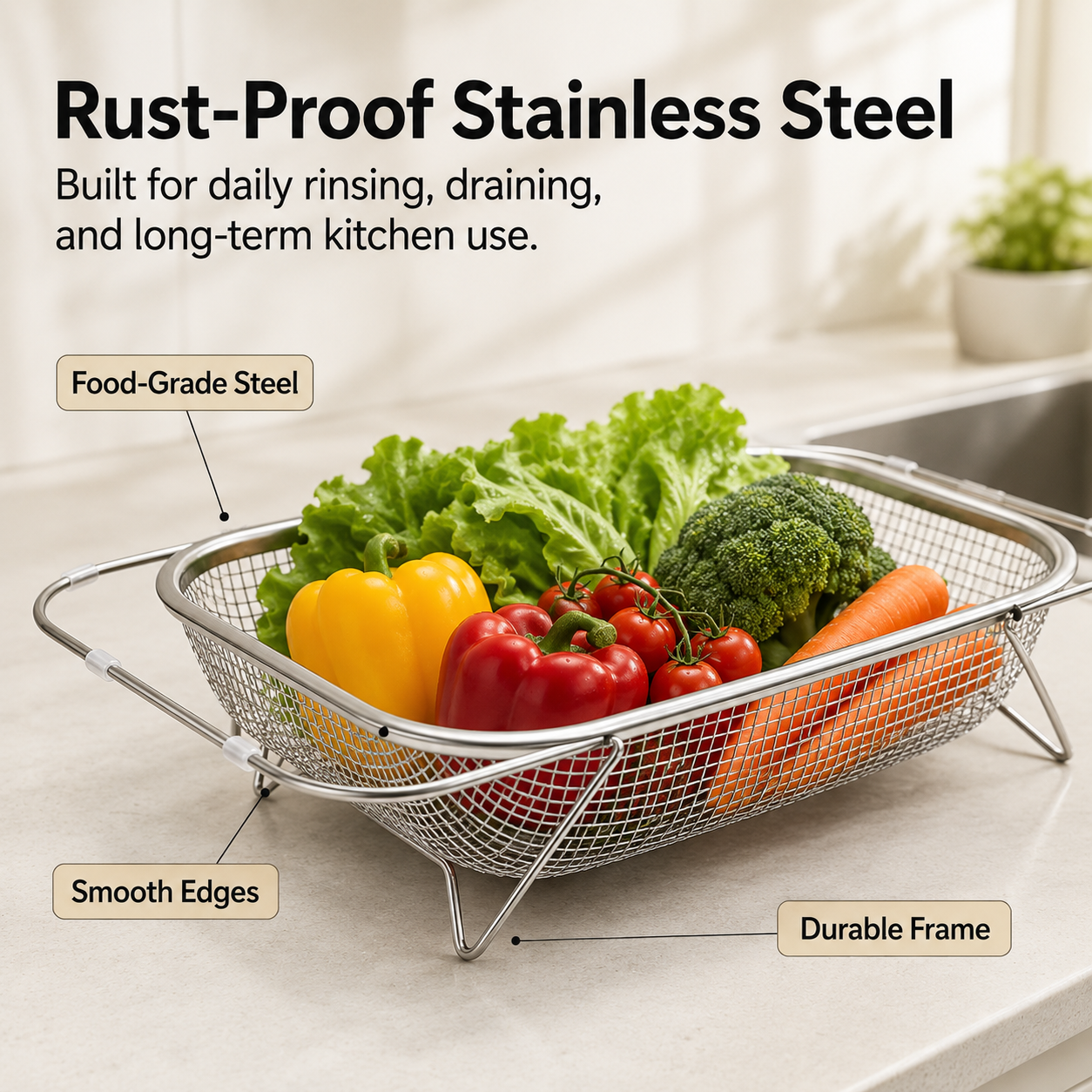🍝 Expandable Over-the-Sink Fine Mesh Colande